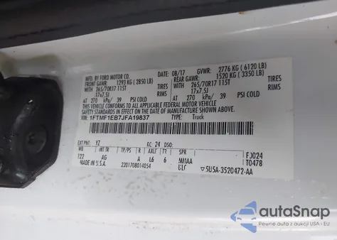 2018 Ford F-150 Xl из США, поврежденный, VIN 1FTMF1EB7JFA19837